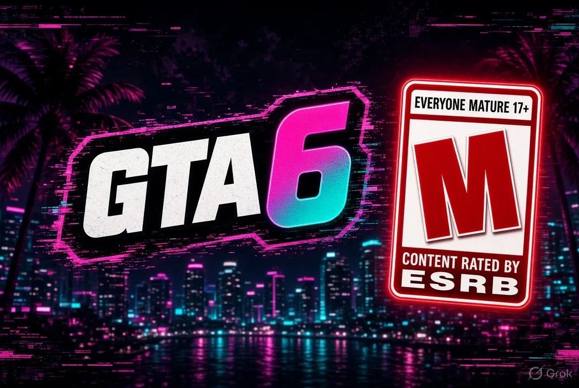 GTA 6 game case with ESRB Mature rating badge and Indian flag indicating age restriction